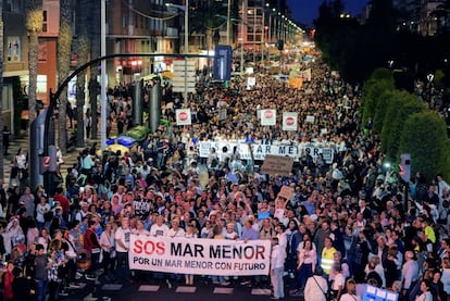 Around 55,000 people marched in Cartagena after thousands of dead fish washed up on the shores of Mar Menor.