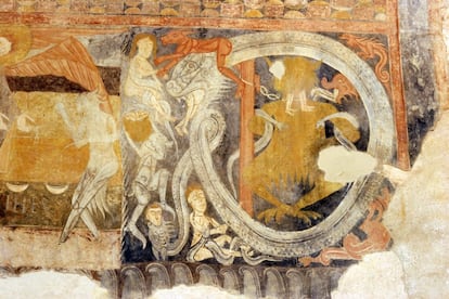 Pinturas con una escena del Infierno en San Miguel de Gormaz (Soria).