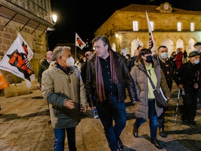 El candidato a la presidencia de la Junta de Castilla y León por ¡Soria ya!, Ángel Ceña, y el diputado de Teruel Existe, Tomás Guitarte, el 11 de febrero de 2022, en Soria.