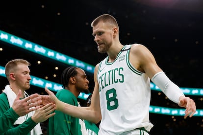 Boston Celtics center Kristaps Porzingis during the second half against the Miami Heat at TD Garden.