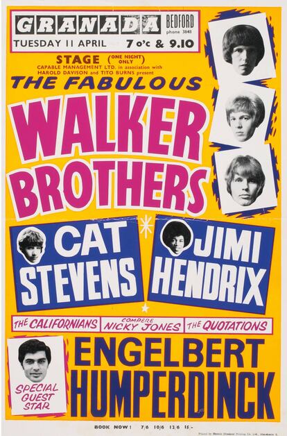 El cartel que juntaba a Cat Stevens, Jimi Hendrix, los Walker Brothers y el baladista Engelbert Humperdinck.