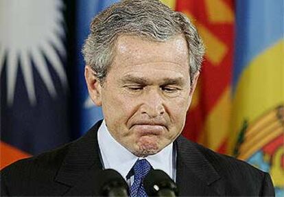 George W. Bush, ayer en la Casa Blanca durante su discurso de conmemoración del primer aniversario de la guerra.