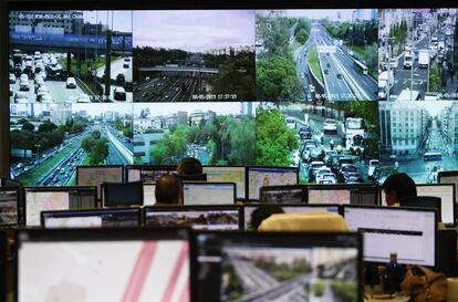 Sala de control de movilidad del Ayuntamiento de Madrid. 