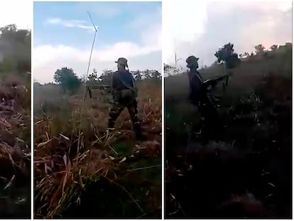 Capturas de pantalla de videos que circulan por redes de un enfrentamiento entre disidencias de las FARC y la guerrilla del ELN, en Arauca.