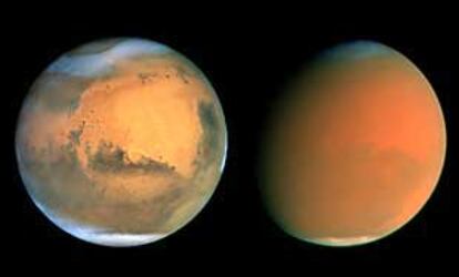 La misma cara de Marte, observada por el <i>Hubble, </i>en junio y en septiembre pasados.