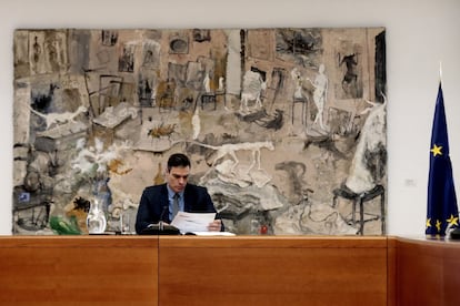 El presidente Pedro Sánchez, durante la reunión del comité técnico de este domingo.