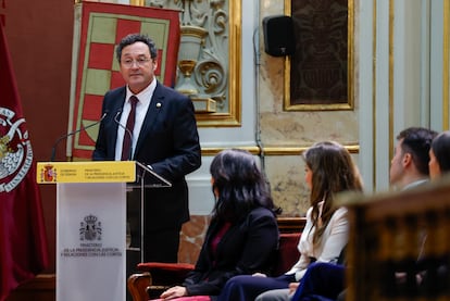 García Ortiz, el martes durante su intervención en la entrega de despachos a los miembros de la 62ª promoción de la carrera fiscal, en Madrid.