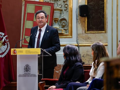 García Ortiz, el martes durante su intervención en la entrega de despachos a los miembros de la 62ª promoción de la carrera fiscal, en Madrid.