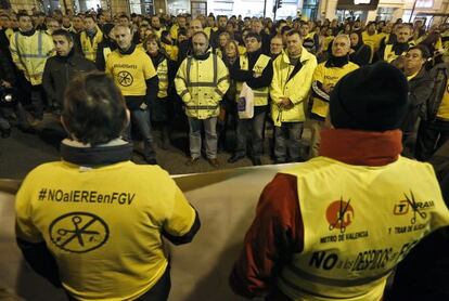 Protesta de trabajadores de Ferrocarriles de la Generalitat Valenciana.