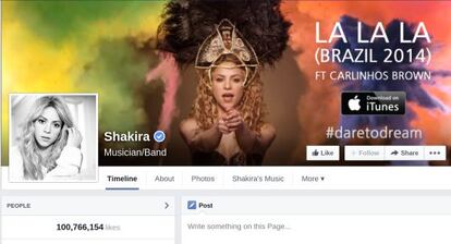 Perfil de Shakira en Facebook.