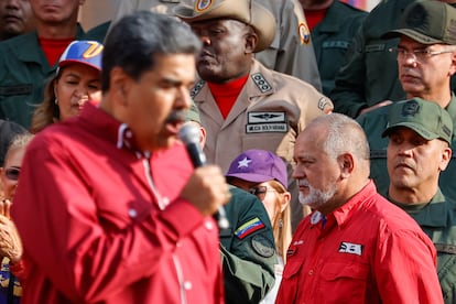 Nicolás Maduro y Diosdado Cabello en un mitin en Caracas, Venezuela, en abril de 2023.