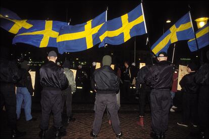 Manifestación de grupos de extrema derecha en Estocolmo en 1992.
