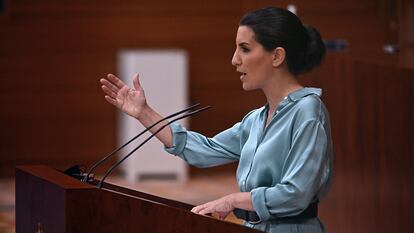 Rocío Monasterio, durante una intervención en la Asamblea de Madrid.