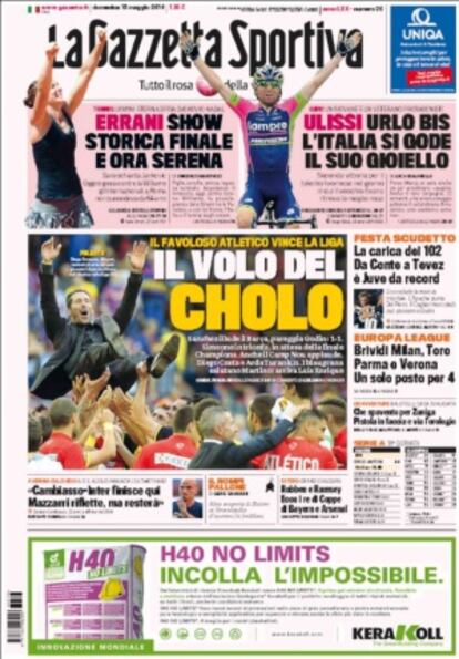 Simeone, uno de los protagonistas de 'La Gazzetta dello Sport'.