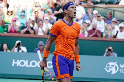 Nadal celebra un punto durante el partido de cuartos contra Kyrgios.