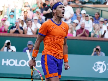 Nadal celebra un punto durante el partido de cuartos contra Kyrgios.