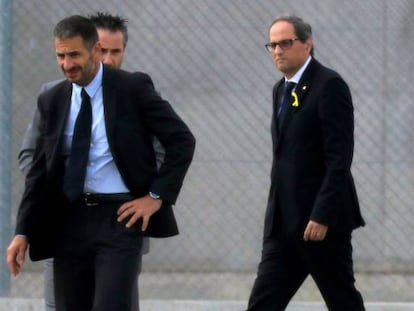 El president català, Quim Torra, a la seva arribada a la presó d'Estremera.