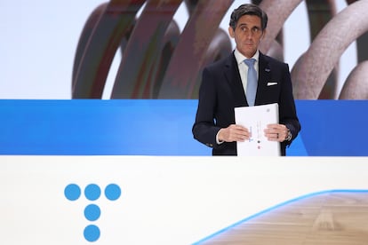 El presidente de Telefónica, José María Álvarez Pallete, este jueves durante la presentación de resultados de la compañía.