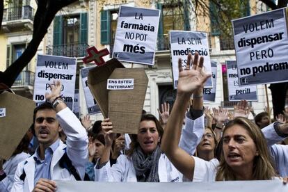 Protesta de farmacéuticos en Barcelona.