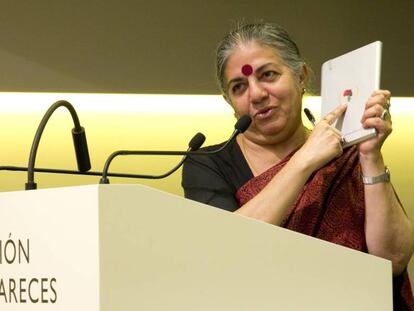 Vadana Shiva, durante su comparecencia en el Encuentro Internacional de Pol&iacute;ticas de Desarrollo Views. 