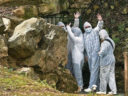 A group of visitors enters the Altamira cave as part of an experimental program last year.