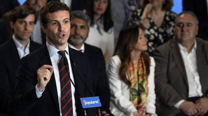 El presidente del PP, Pablo Casado, durante la presentación de los cabeza de lista a las elecciones generales.