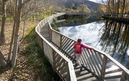 Una de las pasarelas que bordea el río Duero a su paso por la provincia de Soria.