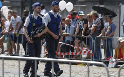 Agentes desplegados en las calles de Bruselas, este 21 de julio. 