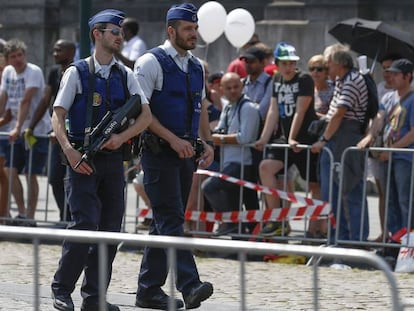 Agentes desplegados en las calles de Bruselas, este 21 de julio.