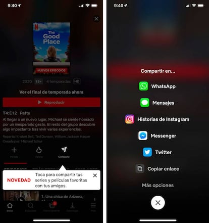 Netflix nueva opción de compartir.