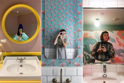 Selfies en baños recopilados por la cuenta 'I luv bathrooms'.