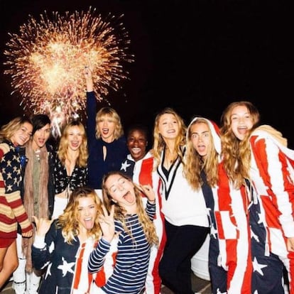 Models, actresses and singers, including Hayley Gusman, Ruby Rose, Halston Sage, Taylor Swift, Martha Hunt, Este Haim, Uzo Aduba, Blake Lively, Cara Delevingne and Gigi Hadid, in a 2016 party.
