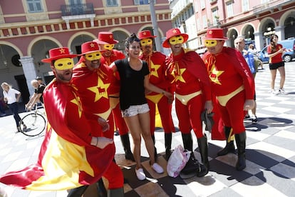 Hinchas españoles en Nica (Francia), el 16 de junio de 2016.