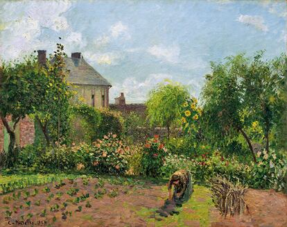 Camille Pissarro (1830-1903) fue el aglutinador de los impresionistas. Participó en las ocho exposiciones del grupo y mantuvo excelentes relaciones con todos.<b> Flores y coles. </b> Éragny-sur-Epte, una población al norte de París, fue el hogar de Pissarro durante 20 años. Pintó su jardín repetidas veces, un espacio que combinaba el huerto con los arriates de flores, árboles y frutales.