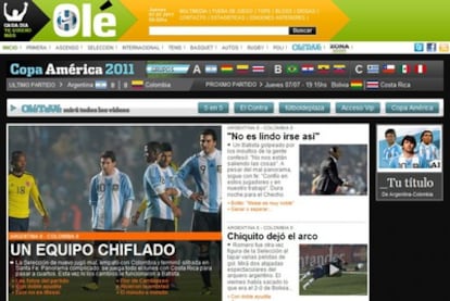 Portada digital del diario <i>Olé</i>.