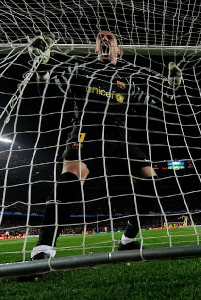 Valdés celebra un gol en la ida de la 'Champions' ante el Real Madrid.