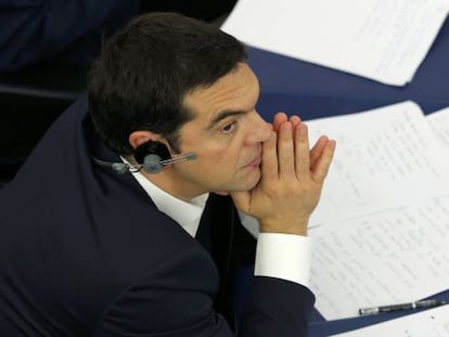 Alexis Tsipras en el debat al Parlament Europeu.