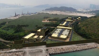 Recreación por ordenador de la desaladora Tseung Kwan O que Acciona construye en Hong Kong.