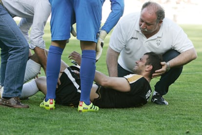 Cuesta, en el momento de la lesión con el Albacete