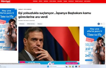 Captura de la noticia sobre Sánchez en el diario turco Hurriyet.