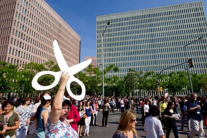 Protesta de funcionarios en la Ciudad de la Justicia en mayo de 2012.