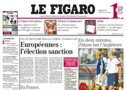 "Las elecciones castigo", titula el diario francés <i>Le Figaro</i>, que destaca la derrota de Raffarin, Berlusconi y Schröder.