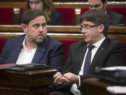 Junqueras i Puigdemont aquest dimecres al Parlament.