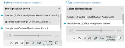 Antes y después del menú de control de sonido.