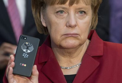 La canciller alemana, Angela Merkel, en la feria de electrónica CeBIT en Hanover, en marzo de 2013.