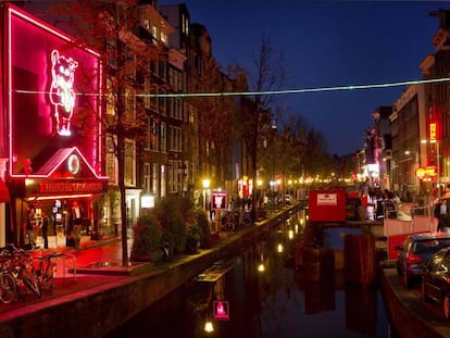 Amsterdam’s Red Light District, where the prostitution business is concentrated, in the city center.