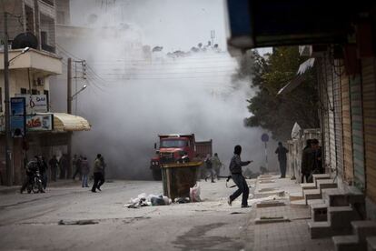 Momento de los combates vividos en el centro de Idlib el domingo 11 de marzo.