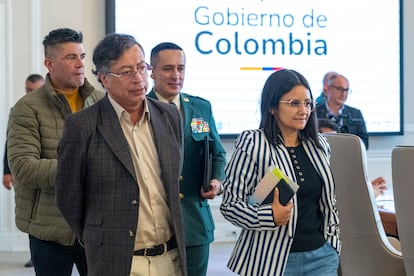 Gustavo Petro al finalizar una reunión de trabajo en Bogotá, el 1 de agosto 2025.