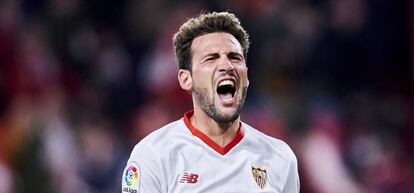 Franco Vazquez celebra su gol al Leganés en la semifinal copera.