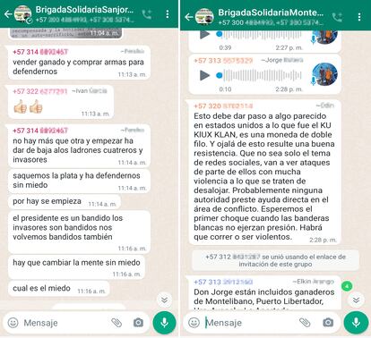 Conversaciones de Whastapp de las brigadas ganaderas de Córdoba con mensajes violentos.